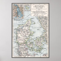 Mapa antigo da Dinamarca, Danmark em dinamarquês, 