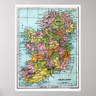 Poster Mapa antigo da era vitoriana da Irlanda