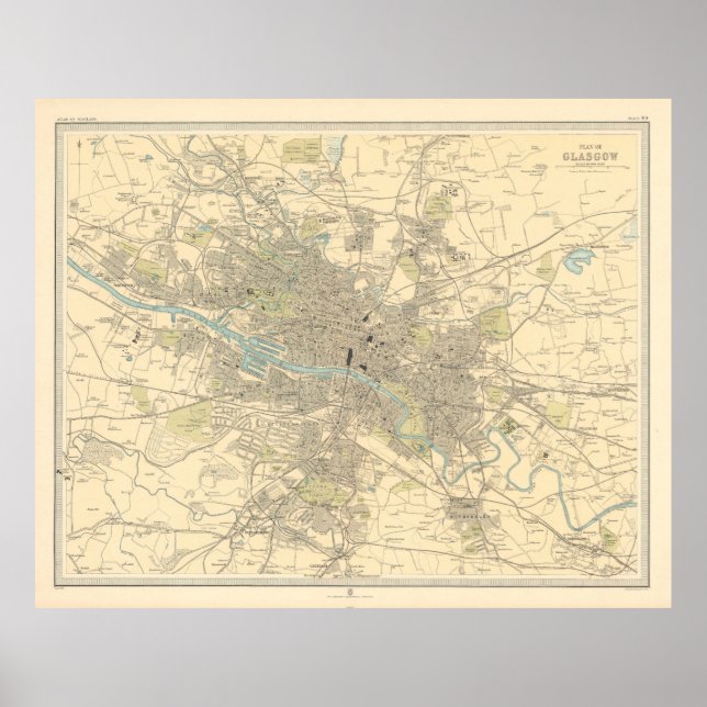 Poster Mapa antigo da Escócia de Glasgow (1912) (Frente)