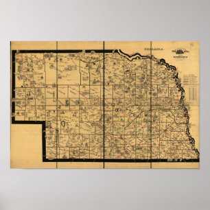 Pôster Mapa antigo da estrada de ferro 1897 de Nebraska