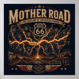 Poster Mapa Antigo da Estrada Mãe Rota 66 Americana Viage