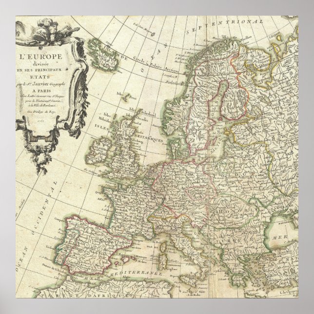 Poster Mapa Antigo da Europa (Frente)