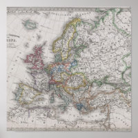 Mapa antigo da Europa cerca de 1862