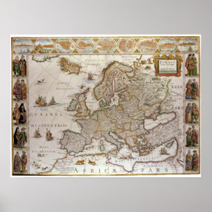 Pôster Mapa antigo da Europa por Willem Jansz Blaeu, c161