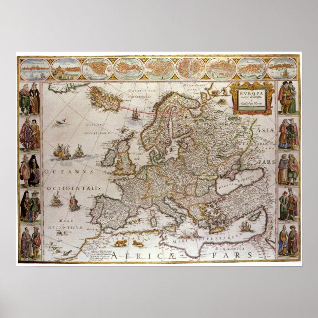 Pôster Mapa antigo da Europa por Willem Jansz Blaeu, c161 (Frente)