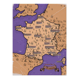 Pôster Mapa Antigo da França