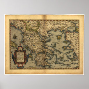 Pôster Mapa antigo da Grécia ORTELIUS ATLAS 1570 A.D.
