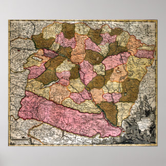 Pôster Mapa antigo da Hungria