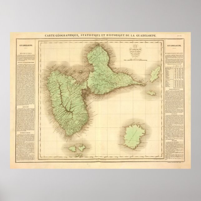Poster Mapa antigo da ilha de Guadalupe (1825) Vintage Gw (Frente)