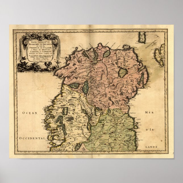 Poster Mapa antigo da Irlanda Norte a partir de 1665 (Frente)