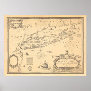 Poster Mapa antigo da Nova Ilha de Long (1925) 
