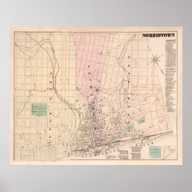Poster Mapa antigo da PA Norristown (1871) (Frente)