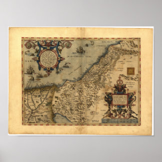 Pôster Mapa antigo da Palestina ORTELIUS ATLAS 1570 d.C.