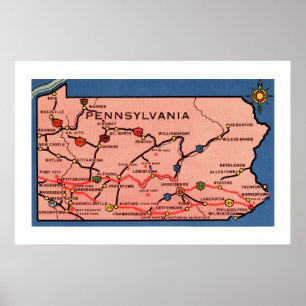 Poster Mapa Antigo da Pensilvânia 20x30