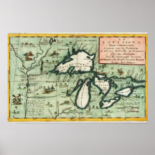 Poster Mapa Antigo da Região de Michigan