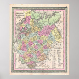 Poster Mapa Antigo da Rússia, 1853