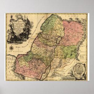 Pôster Mapa antigo da Terra Santa e das 12 Tribos (1759)