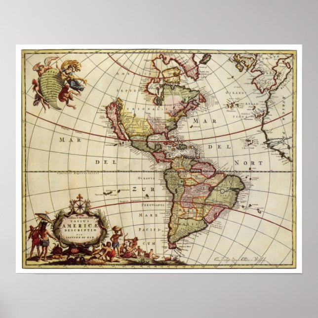Poster Mapa antigo das Américas por Johannes De Ram (Frente)