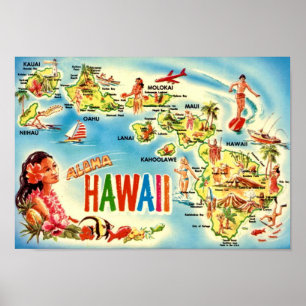 Poster Mapa Antigo das Ilhas Havaianas