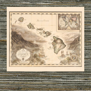 Poster Mapa antigo das Ilhas Sandwich, Havaí, 1700