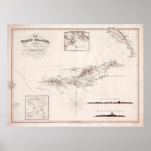 Poster Mapa antigo das Ilhas Virgens (1821)