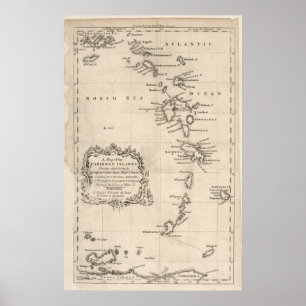 Pôster Mapa antigo das Índias Ocidentais