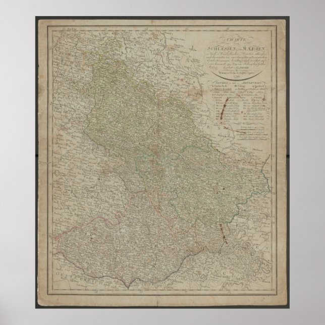 Poster Mapa Antigo de 1799 da Silésia e Morávia, Históric (Frente)