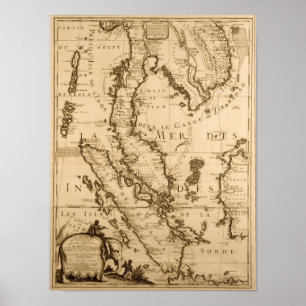 Poster Mapa antigo de 3Sudeste Asiático 1687