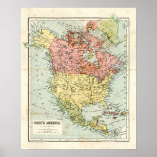 Pôster Mapa antigo de America do Norte