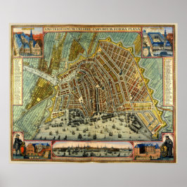 Pôster Mapa antigo de Amesterdã, Países Baixos