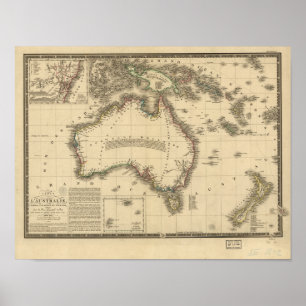 Pôster Mapa antigo de Austrália 1826