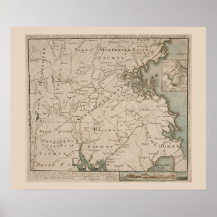 Pôster Mapa antigo de Boston e de arrabaldes 1775