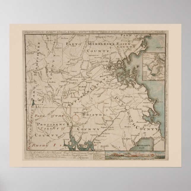 Pôster Mapa antigo de Boston e Environs 1775 (Frente)