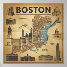 Mapa Antigo de Boston Massachusetts, Mapa de Bosto