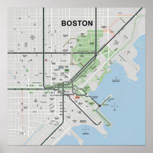 Poster Mapa Antigo de Boston Massachusetts, Mapa de Bosto