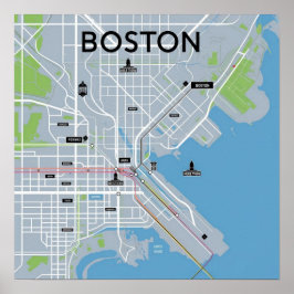 Poster Mapa Antigo de Boston Massachusetts, Mapa de Bosto