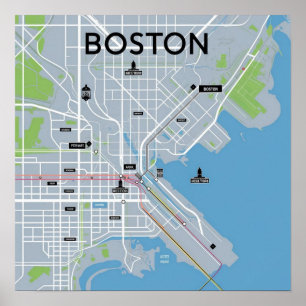 Poster Mapa Antigo de Boston Massachusetts, Mapa de Bosto