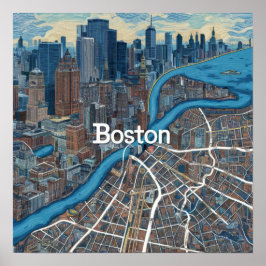 Poster Mapa Antigo de Boston Massachusetts, Mapa de Bosto