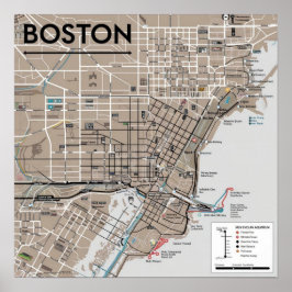 Poster Mapa Antigo de Boston Massachusetts, Mapa de Bosto