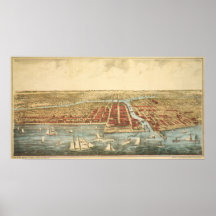Mapa Antigo de Chicago, Rua LaSalle e Rio