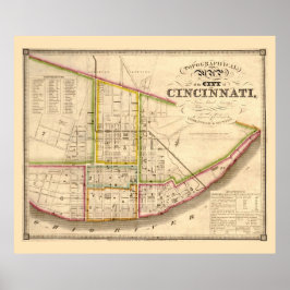 Pôster Mapa antigo de Cincinnati Ohio