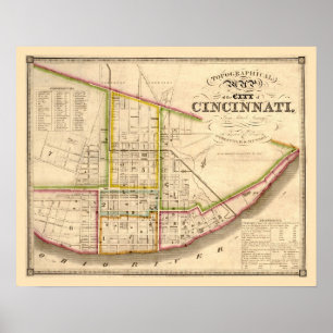 Pôster Mapa antigo de Cincinnati Ohio