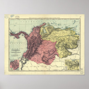Pôster Mapa antigo de Colômbia & de Venezuela 1898