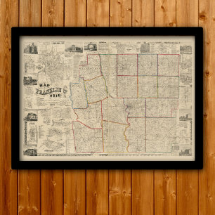 Pôster Mapa antigo de Columbo, de Ohio & de Condado de