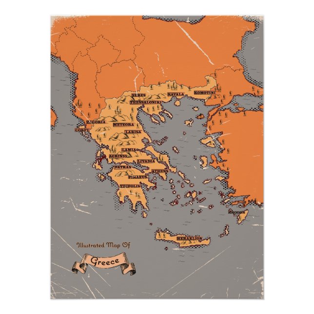 Pôster Mapa Antigo de Condados da Grécia (Frente)