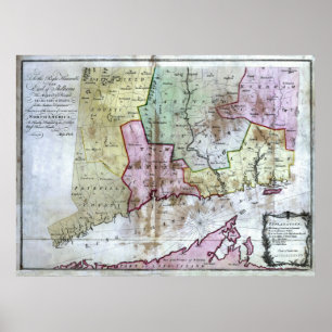 Pôster Mapa antigo de Connecticut 1766