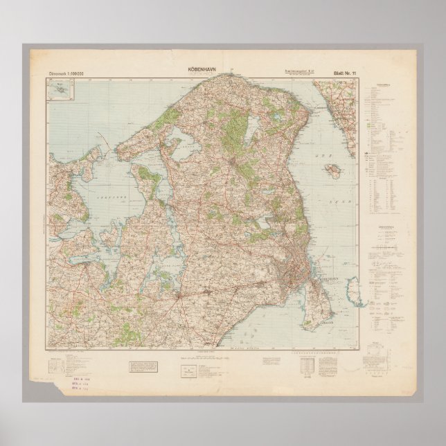 Poster Mapa Antigo de Copenhague de 1941, Cartaz da Dinam (Frente)