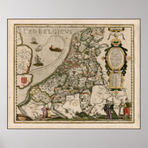 Pôster Mapa antigo de Europa como um leão