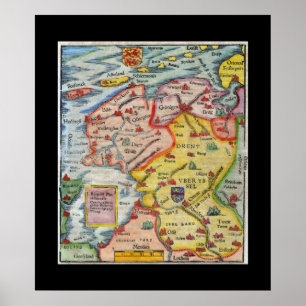 Poster Mapa antigo de Fiesland - Fryslân - Frisia