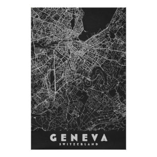 Pôster Mapa Antigo de Genebra Suíça
